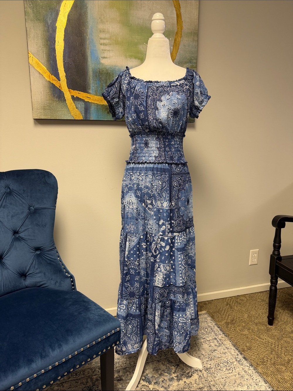 Trixxi Blue Paisley Patchwork Maxi Dress